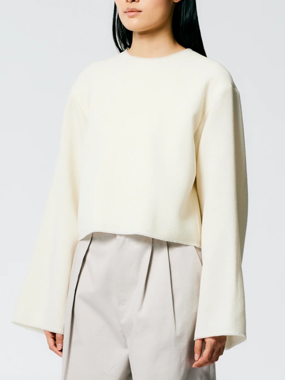 Tibi Melee Crepe Long Sleeve Cropped Top
